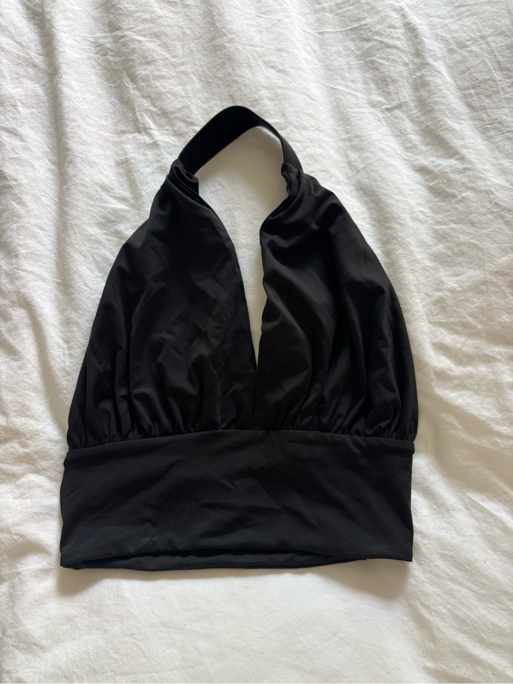 Black Halter Plunging Crop Top